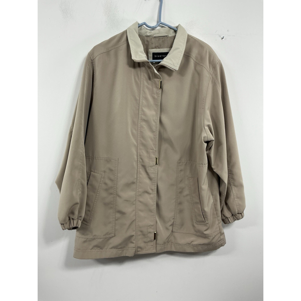 Womans Excellent Condition Braetan Lines Windbreaker Large Tan 3/4 Length